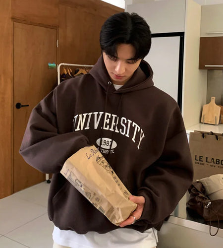 Men's Sweatshirts Letter Embroidered Hooded Sweatshirt New Spring Loose Pullover Hoodies Korean New Trendy Top 9W1453