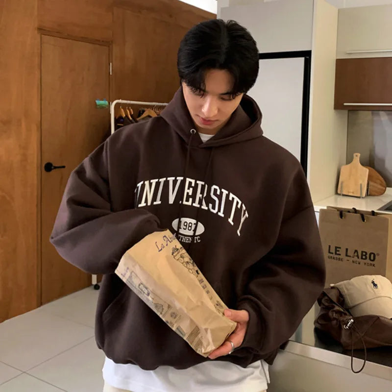 Men's Sweatshirts Letter Embroidered Hooded Sweatshirt New Spring Loose Pullover Hoodies Korean New Trendy Top 9W1453