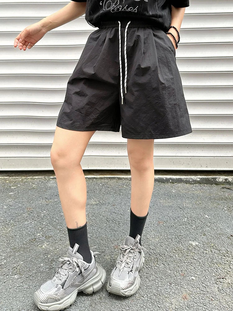 Women White Drawstring Pocket Casual Wide Leg Shorts New High Waist Trousers Fashion Tide Spring Summer 2025 1DJ1389