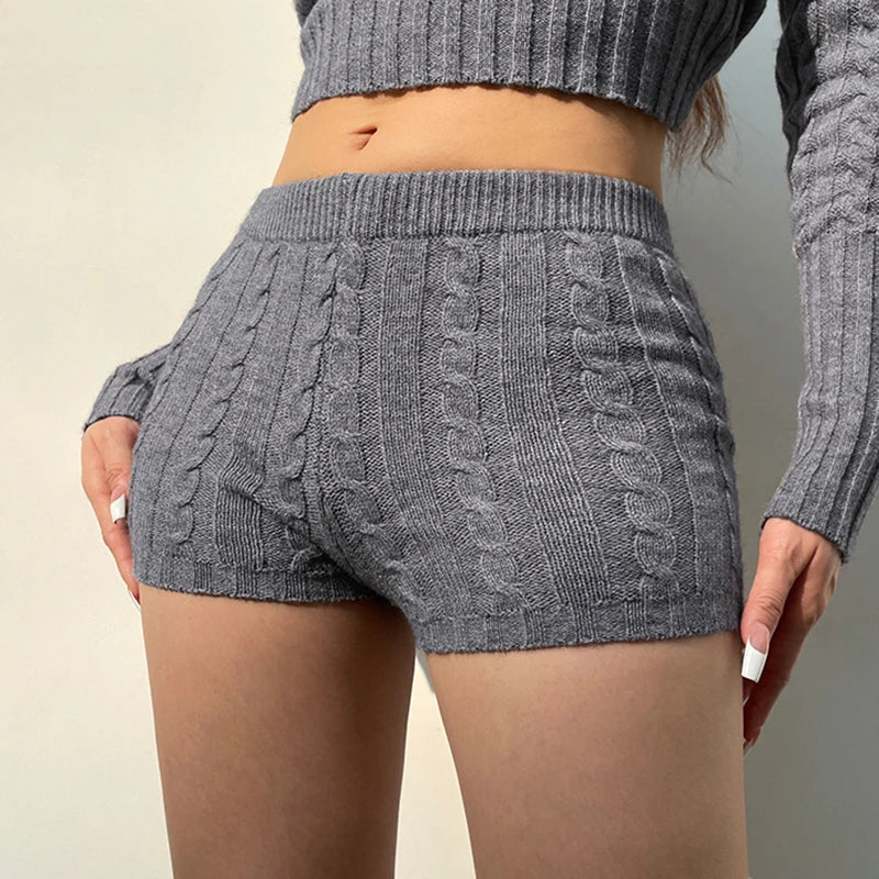 Fashion Twisted Skinny Low Waist Women Shorts Knitted Hotpants Solid Casual Basic Korean Summer Shorts Homewear 2024