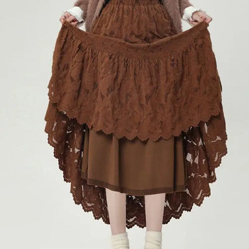 Load image into Gallery viewer, French Women Solid Velvet Lace Elegant Vacation Pleated Long Skirt 2024 Autumn Winter New High Waist Party Skirt Fashion Popular
