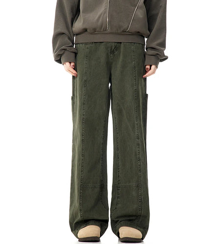 American Men's Cargo Pants Washed High Street Stylish Distressed Straight Leg Worn-out Trendy Male Bottoms 9W1950