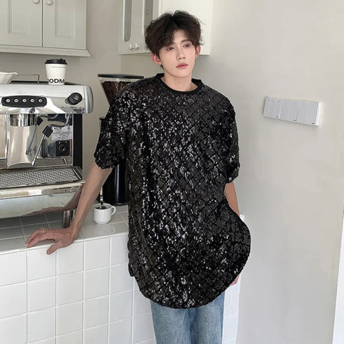 Load image into Gallery viewer, Stylish Men&#39;s T-shirts Loose Round Neck Short Sleeve Sequins Design Pullover Male Tops Summer Men Trend 2024 9C6102
