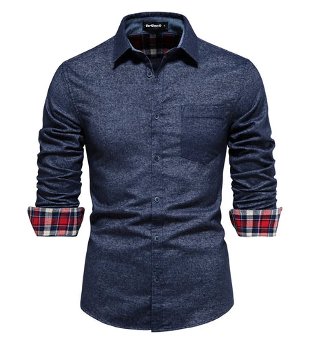 100% Cotton Men Shirts Solid Color Single Pocket Long Sleeve Bussiness Shirts for Men High Quality Washed Shirts Men