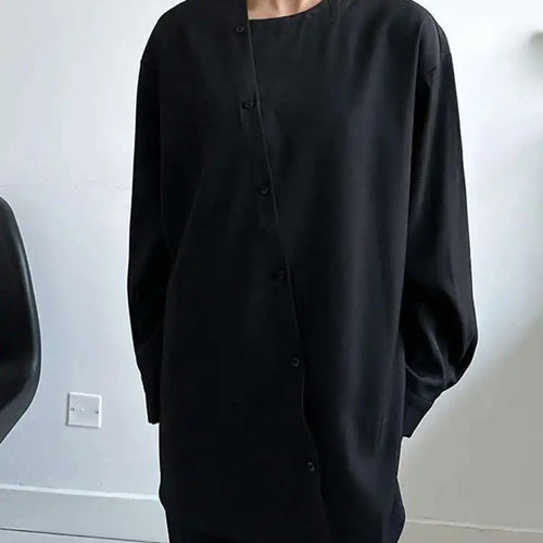 Load image into Gallery viewer, Women Black Irregular Button Elegant Big Size Blouse New Round Neck Long Sleeve Shirt Fashion Spring Autumn 2025 1DH6986
