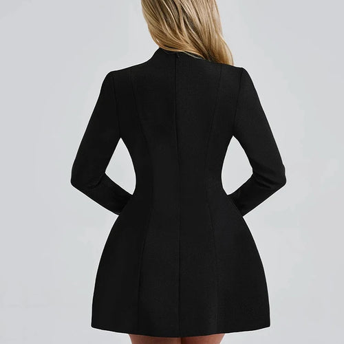 Load image into Gallery viewer, Deep V Neck Long Sleeve Sexy Mini Dress For Women Fashion Two Pocket High Waist A-line Club Party Sexy Dress Elegant
