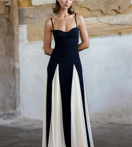 Elegant Patchwork Spaghetti Strap Long Dress For Women Fashion Sleeveless Backless Sexy Evening Maxi Dress Fashion