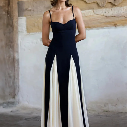 Load image into Gallery viewer, Elegant Patchwork Spaghetti Strap Long Dress For Women Fashion Sleeveless Backless Sexy Evening Maxi Dress Fashion
