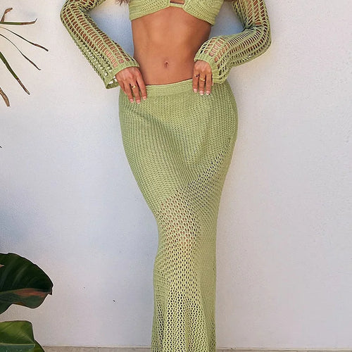 Load image into Gallery viewer, Sexy Lace Up Long Sleeve Casual Knitted Long Dress Set Women's Square Neck Top Long Dress Two Piece Beach Party Set
