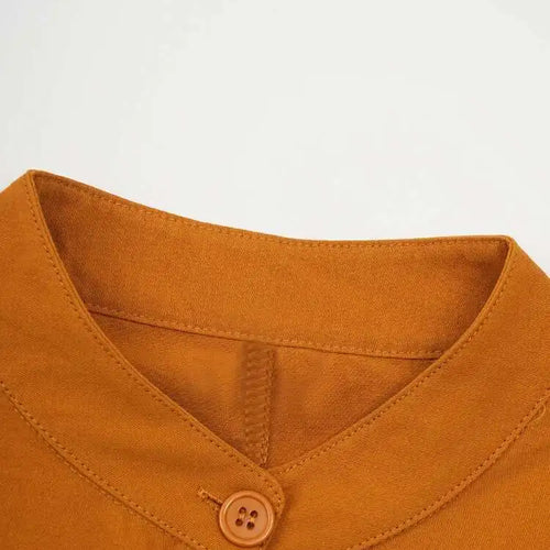 Load image into Gallery viewer, Women Orange Big Size Long Casual Blouse New Stand Collar Long Sleeve Shirt Fashion Tide Spring Autumn 2025  CPG2083
