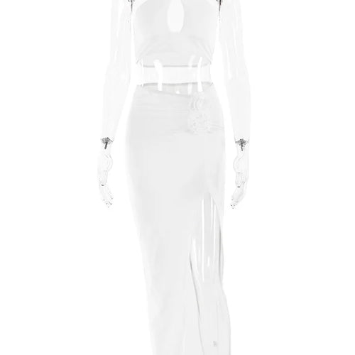 Load image into Gallery viewer, Sexy Hollow Out 3D Flowers Slim Fit Women's Sets High Slit Wrapped Hip Two Piece Suit Midi Women's Party Dress 2023
