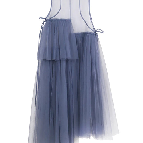 Load image into Gallery viewer, Women Green Mesh Irregular Elegant Dress New Round Neck Sleeveless Loose Fit Fashion Tide Spring Summer 2025 1DF9867
