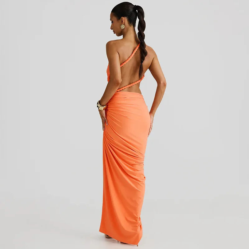 Off-shoulder Thigh High Split Sexy Maxi Dress For Women Fashion Strapless Sleeveless Ruched Bodycon Club Party Dress