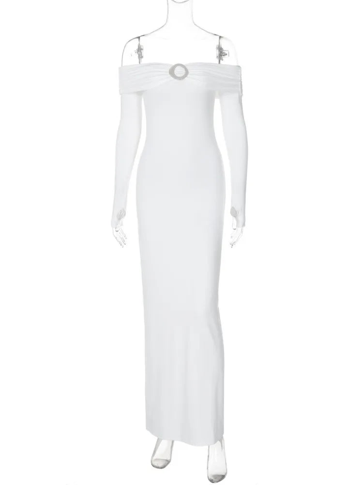 Off-shoulder Long Sleeve Sexy Maxi Dress For Women Autumn New Strapless Backless Bodycon Elegant Club Party Long Dress