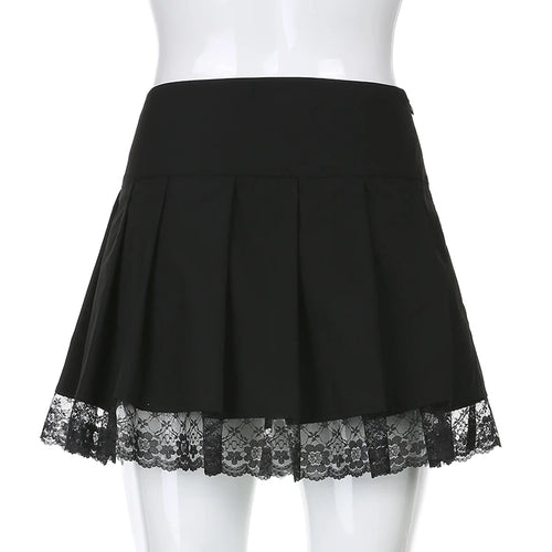 Load image into Gallery viewer, Gothic Harajuku Lace Trim Pleated Skirt Summer Dark Academia Tie Up Mini Skirts Women Outfits Preppy Style Y2K Bottom
