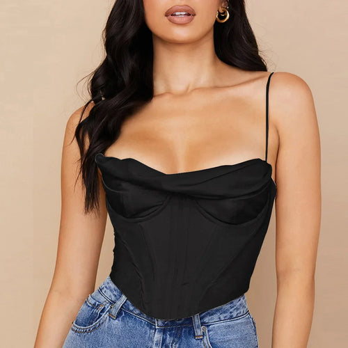 Load image into Gallery viewer, Thick Satin Bustier Corset Crop Top with Chest Pads Spaghetti Strap White Bodycon Top Summer Women Tops with Fishbone
