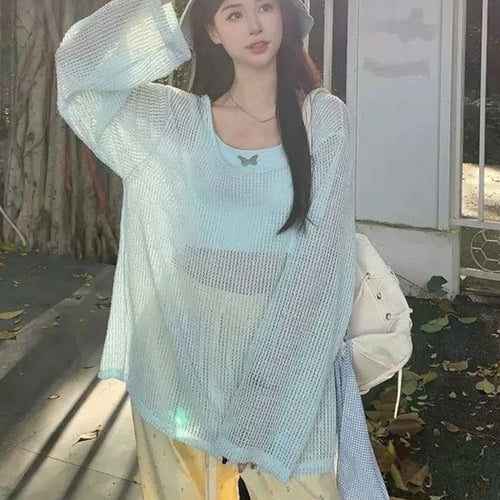 Load image into Gallery viewer, Summer Two Pieces Set  Y2k Aesthetic Casual Oversized Knitted Hollow Out T-shirt + Women Streetwear Butterfly Grunge Camisole
