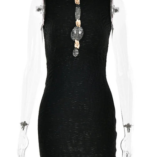 Load image into Gallery viewer, Hollow Out Sleeveless Sexy Mini Dress Women Robe Fashion Summer New Metal Ring Skinny Tank Dress Female Club Dresses
