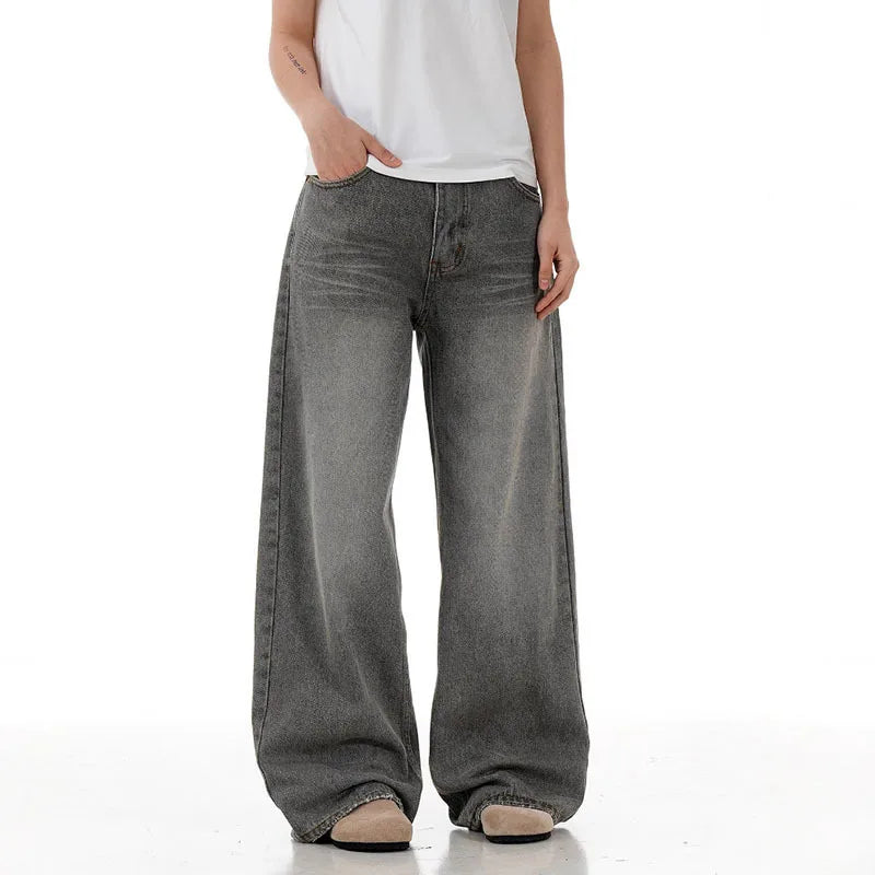 Men's Jeans New American Style  Straight Leg Washed Loose Stylish High Street Gradient Color Trendy Male Trousers 9W1717