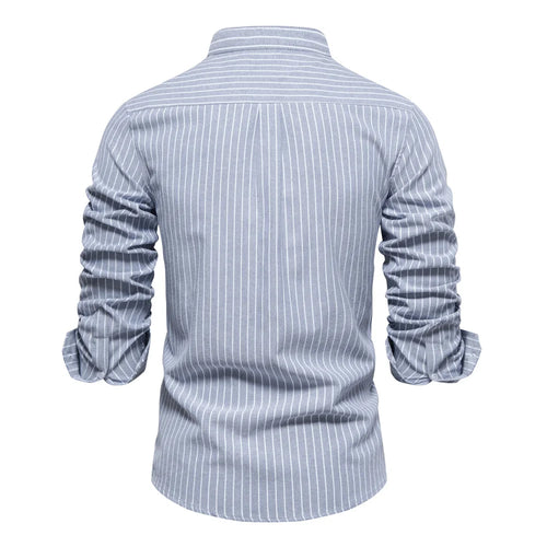 Load image into Gallery viewer, Solid Color Striped Men&#39;s Shirts Single Pocket Stand Collar Long-sleeved Shirts for Men New Spring Social Shirts Men
