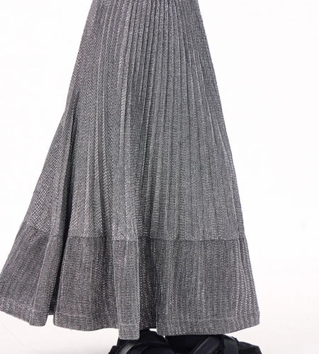 High Elastic Waist Silver Color Pleated A-line Pleated Half-body Skirt Women Fashion Tide New Spring Autumn 2025 1DJ0054