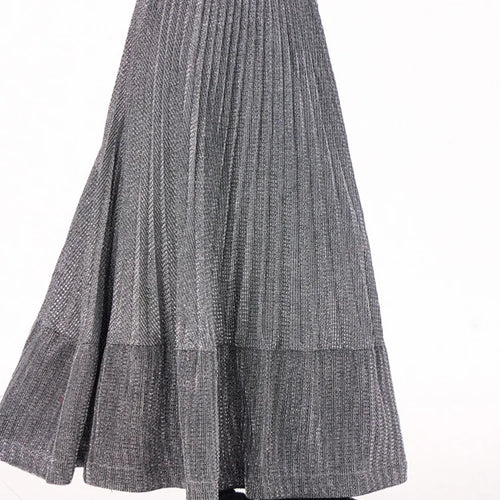 Load image into Gallery viewer, High Elastic Waist Silver Color Pleated A-line Pleated Half-body Skirt Women Fashion Tide New Spring Autumn 2025 1DJ0054
