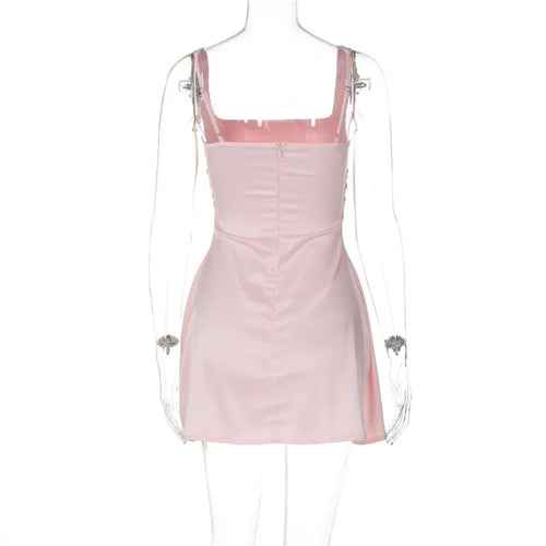 Load image into Gallery viewer, Satin Square Collar Backless Sexy Mini Dress For Women Solid Color Sleeveless A-line Bodycon Club Party Dress Elegant
