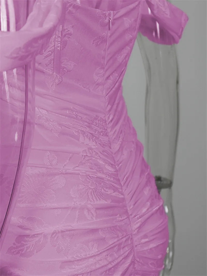 Off-shoulder Backless Sexy Evening Dress For Women Purple Sleeveless Strapless Ruched Bodycon Club Party Dress