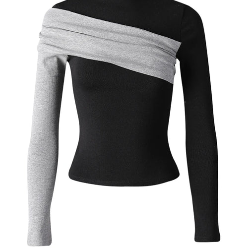 Load image into Gallery viewer, Women Black Coffee Color-block Elegant Slim T-shirt New Turtleneck Long Sleeve Fashion Tide Spring Autumn 2025 CPG3266
