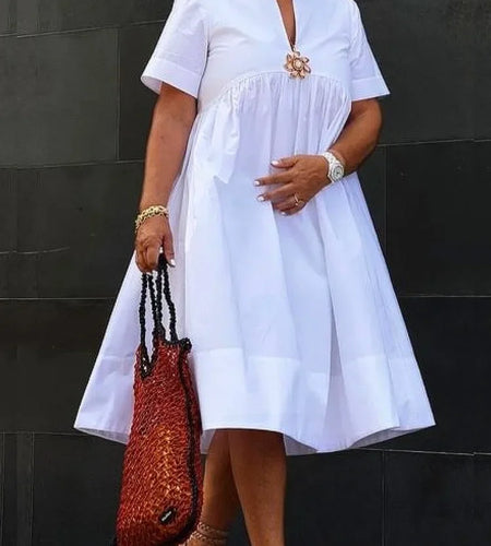 Women Midi Shirts Dress 2025 Summer Short Sleeves Black and White Polka Dot Daily Casual Simple Female A-line Dresses