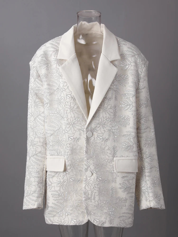 Women Beige Textured Pocket Big Size Vintage Blazer New Lapel Long Sleeve Jacket Fashion Tide Spring Autumn 2025 CPG3013