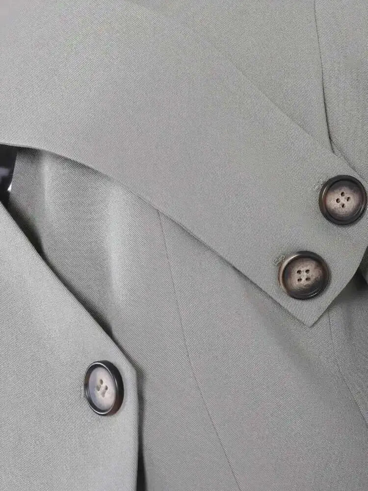 Women Gray Button Cross Hollow Out Elegant Blazer New V-neck Long Sleeve Jacket Fashion Tide Spring Autumn 2025 CPDB002