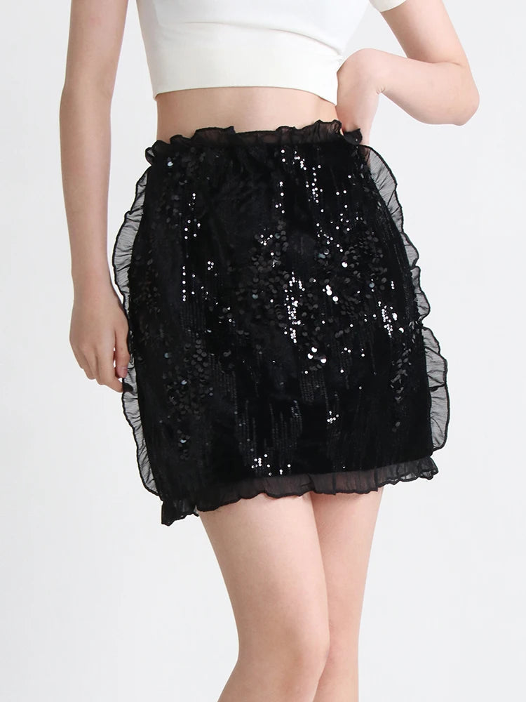 Patchwork Sequnis Elegant Skirts For Women High Waist Mini A Line Skirt Female Fashion Clothing Summer Clothing
