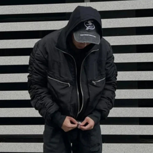Load image into Gallery viewer, Dark Style Men&#39;s Padded Jackets Waterproof Fabric Zipper Stand Collar Zipper Patchwork Solid Color Male Short Coats 9C9081

