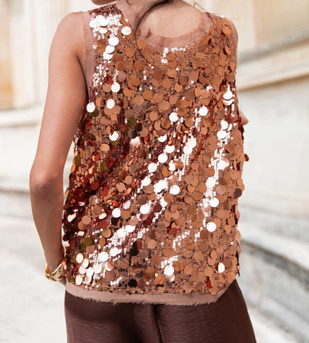 Women Sequins Tops y2k Summer Clothes Glitter Round Neck Sleeveless T Shirts Vest Sexy Club Party Clothing Streetwear