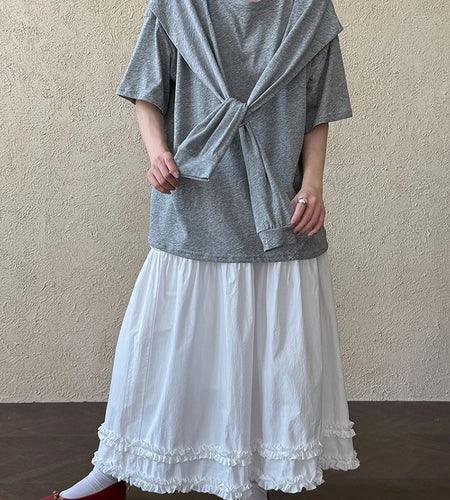 Women White Bandage Brief Big Size Casual T-shirt New Round Neck Half Sleeve Fashion Tide Spring Summer 2025 1DJ0722