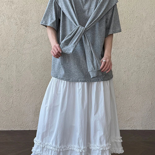 Load image into Gallery viewer, Women White Bandage Brief Big Size Casual T-shirt New Round Neck Half Sleeve Fashion Tide Spring Summer 2025 1DJ0722
