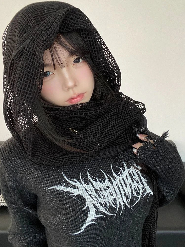 Harajuku Vintage Grunge Printing Sweaters Women Y2k Aesthetic Turtleneck Hole Jumpers 2025 Streetwear Casual Gothic Pullovers