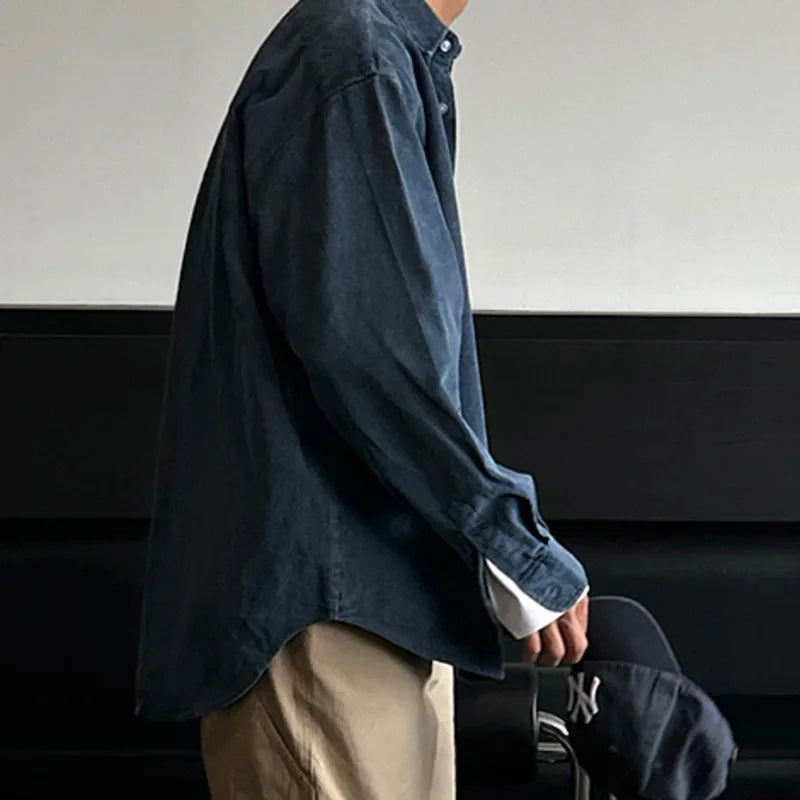 Men's Simple Casual Long Sleeve Shirt New Spring Loose Turn-down Collar Chic Korean Menwear 2025 Male Clothing 9W1436