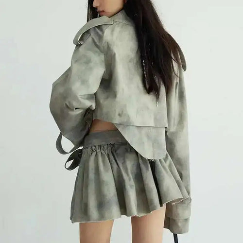 Load image into Gallery viewer, Gray Big Size Jacket Half-body Skirt Two Pieces Suit New Lapel Long Sleeve Women Fashion Tide Spring Autumn 2025 1DH7068
