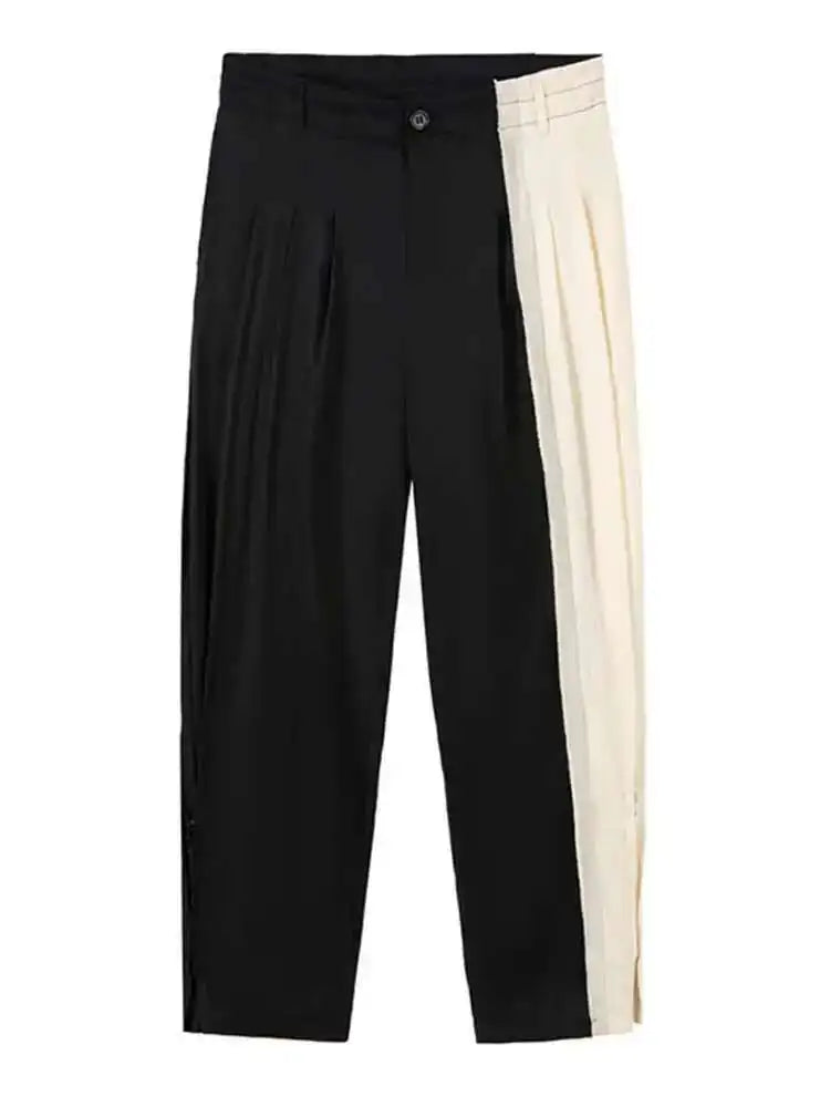 High Waist Black Color-block Drawstring Long Pants New Loose Fit Trousers Women Fashion Tide Spring Autumn 2025 1DF7980