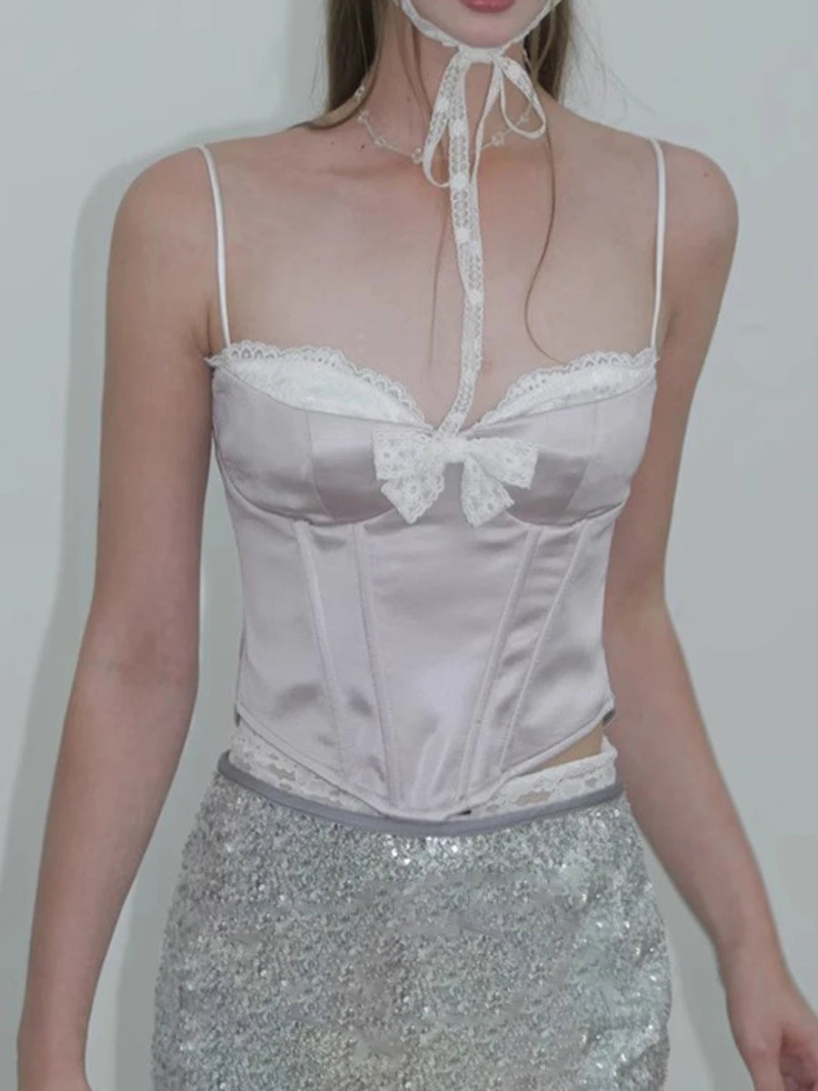 Hit Color Slimming Spliced Lace Vests For Women Strapless Sleeveless Tunic Temperament Vests Female Fashion Style