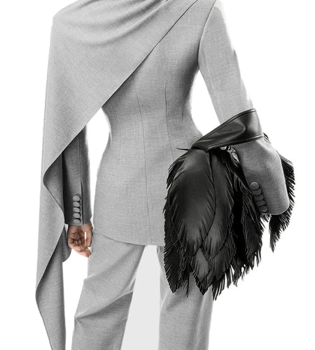 Slimming Spliced Ribbon Temperament Blazers for Women Lapel Long Sleeves Patchwork Folds Blazer Female Clothing New