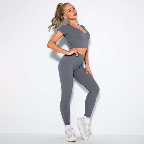 Load image into Gallery viewer, Seamless Fintess Yoga Set Sexy Sleeveless V-Neck Sports Bra Breathable Tight Hip Pants Conjuntos Deportivos Para Mujer
