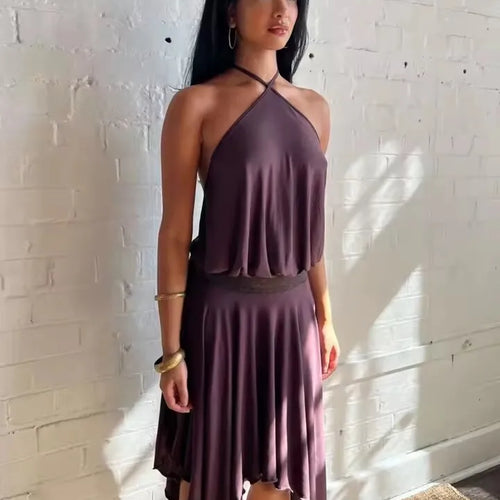 Load image into Gallery viewer, Halter Backless Sexy Mini Dress Women Robe Fashion Summer New Lace Patchwork Sleeveless Pleated Ruffled Club Dress
