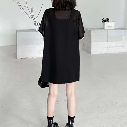 Load image into Gallery viewer, Women Black Pocket Perspective Big Size Mini Shirt Dress New Lapel Half Sleeve Fashion Tide Spring Autumn 2025 1DH5144
