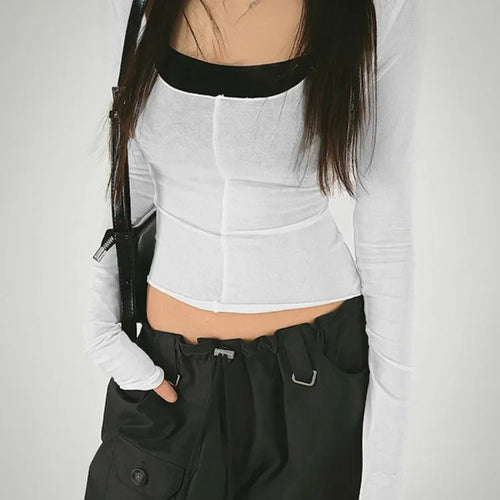 Load image into Gallery viewer, 2025 Autumn New Slim Two Pieces Set Women Grunge Solid Streetwear Tops + Sleeveless All Match Black Vest Y2k Aesthetic Fashion
