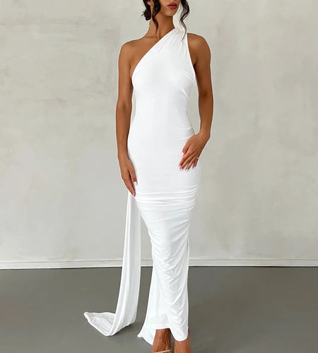 One Shoulder Backless Adjustable Scarf Loop Ruched Sexy Maxi Dress 2025 Women Elegant Y2K Streetwear Festival Outfit