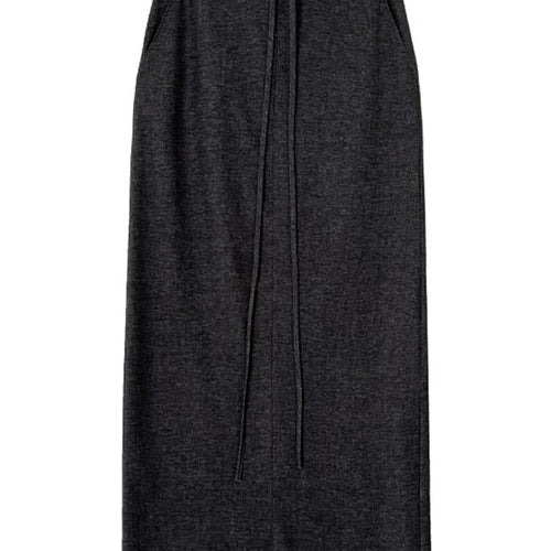 Load image into Gallery viewer, High Elastic Waist Gray Drawstring Back Slit Elegant Half-body Skirt Women Fashion Tide New Spring Autumn 2025 1DJ1372
