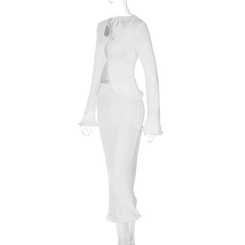 Load image into Gallery viewer, Elegant Sexy Skirt Two Piece Sets Women Autumn New V Neck Long Sleeve T-shirt And Long Skirt Matching Two Piece Sets
